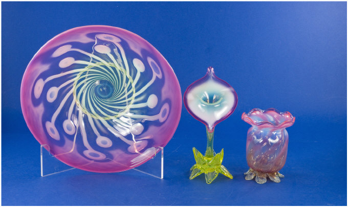 Appraisal: Pieces Of Victorian Glass Comprising A Shallow Bowl In Pink