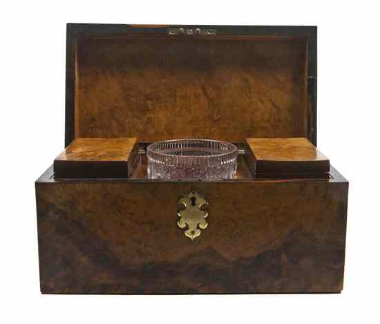 Appraisal: An English Burlwood Tea Caddy having a rectangular hinged top