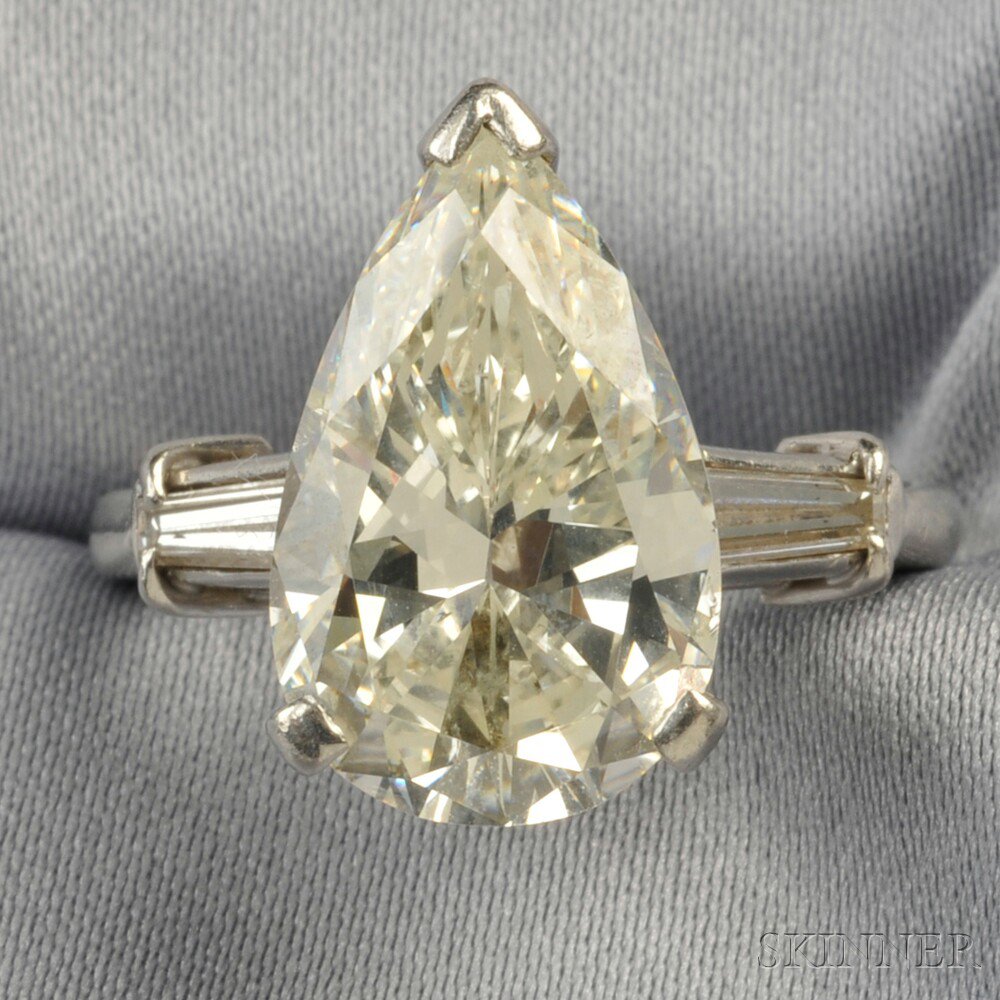 Appraisal: Platinum and Diamond Solitaire prong-set with a pear-shaped diamond weighing