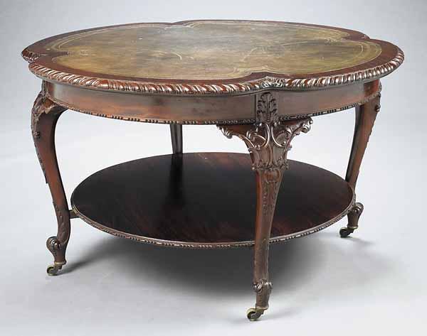 Appraisal: A George III-Style Finely Carved Mahogany and Tooled Leather Library