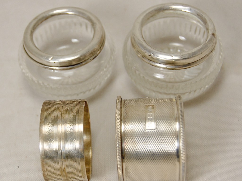 Appraisal: Pair of cut glass open slats with silver rims to