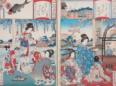 Appraisal: Two Japanese Woodblock Prints Utagawa School Woodblocks in colors one