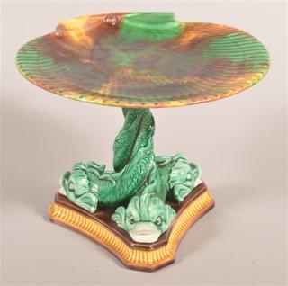 Appraisal: Wedgwood majolica Glazed Taza with dolphin Pedestal - h x