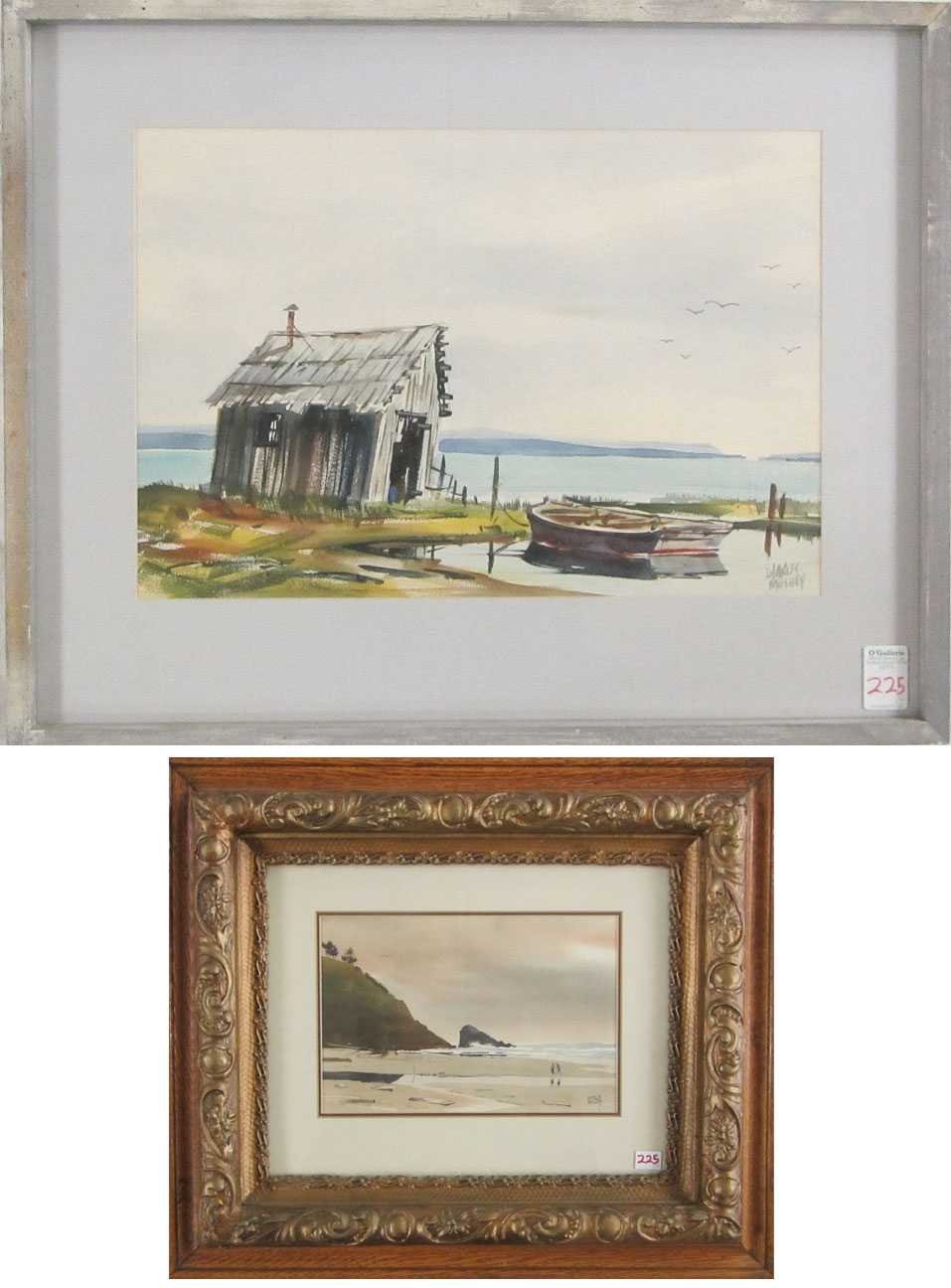 Appraisal: CHARLES MULVEY TWO WATERCOLORS ON PAPER Oregon - Fishing hut