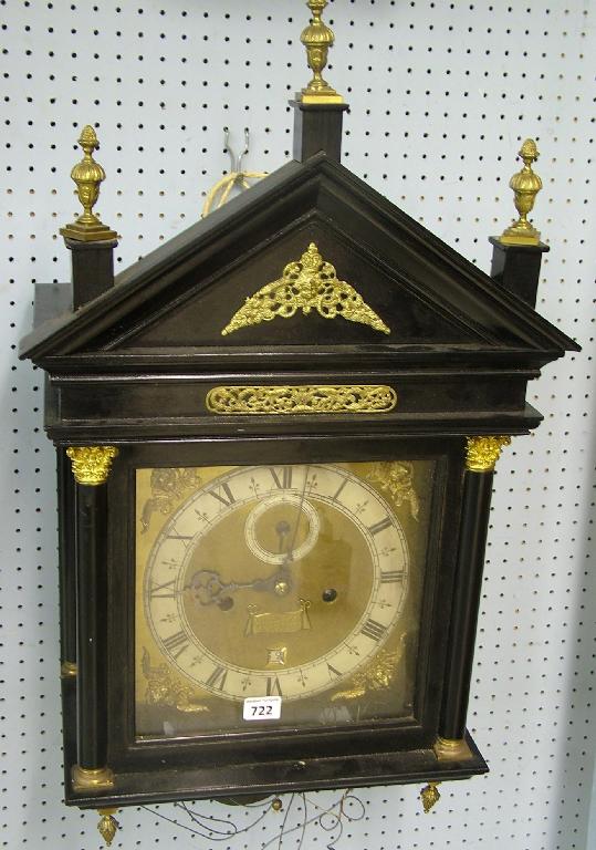 Appraisal: Contemporary ebonised and gilt mounted two train wall clock the