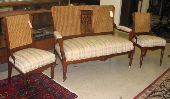 Appraisal: THREE-PIECE EASTLAKE PARLOR SET American c settee and a pair