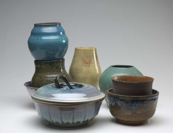 Appraisal: STUDIO POTTERY Eight pieces including a large lidded dish in