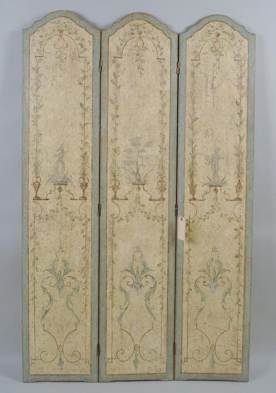 Appraisal: Continental Style Polychrome Three Part Screen hinged and folding with