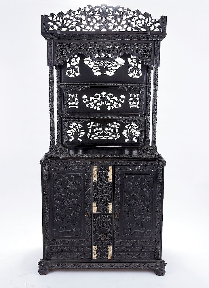 Appraisal: Large th C Chinese Carved Rosewood Cabinet A stunning and