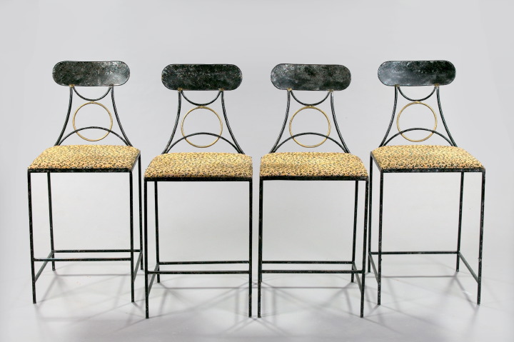 Appraisal: Contemporary Suite of Four Iron and Parcel-Gilt Bar Stools of