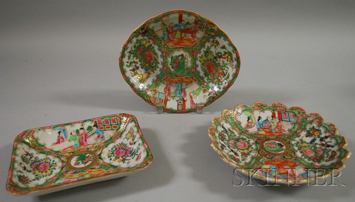 Appraisal: Three Chinese Export Porcelain Rose Medallion Pattern Shaped Serving Dishes