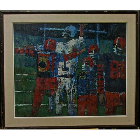 Appraisal: JOHN KINNEAR CANADIAN - UNTITLED FOOTBALL OIL ON MASONITE SIGNED