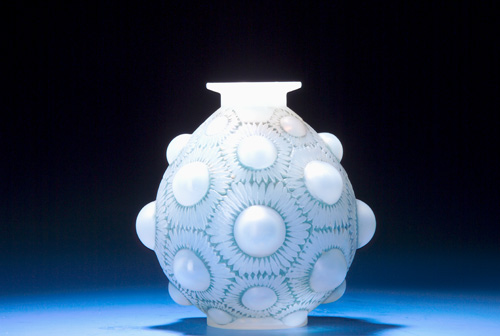 Appraisal: R LALIQUE Vase Tournesols opalescent with green patina ca Engraved