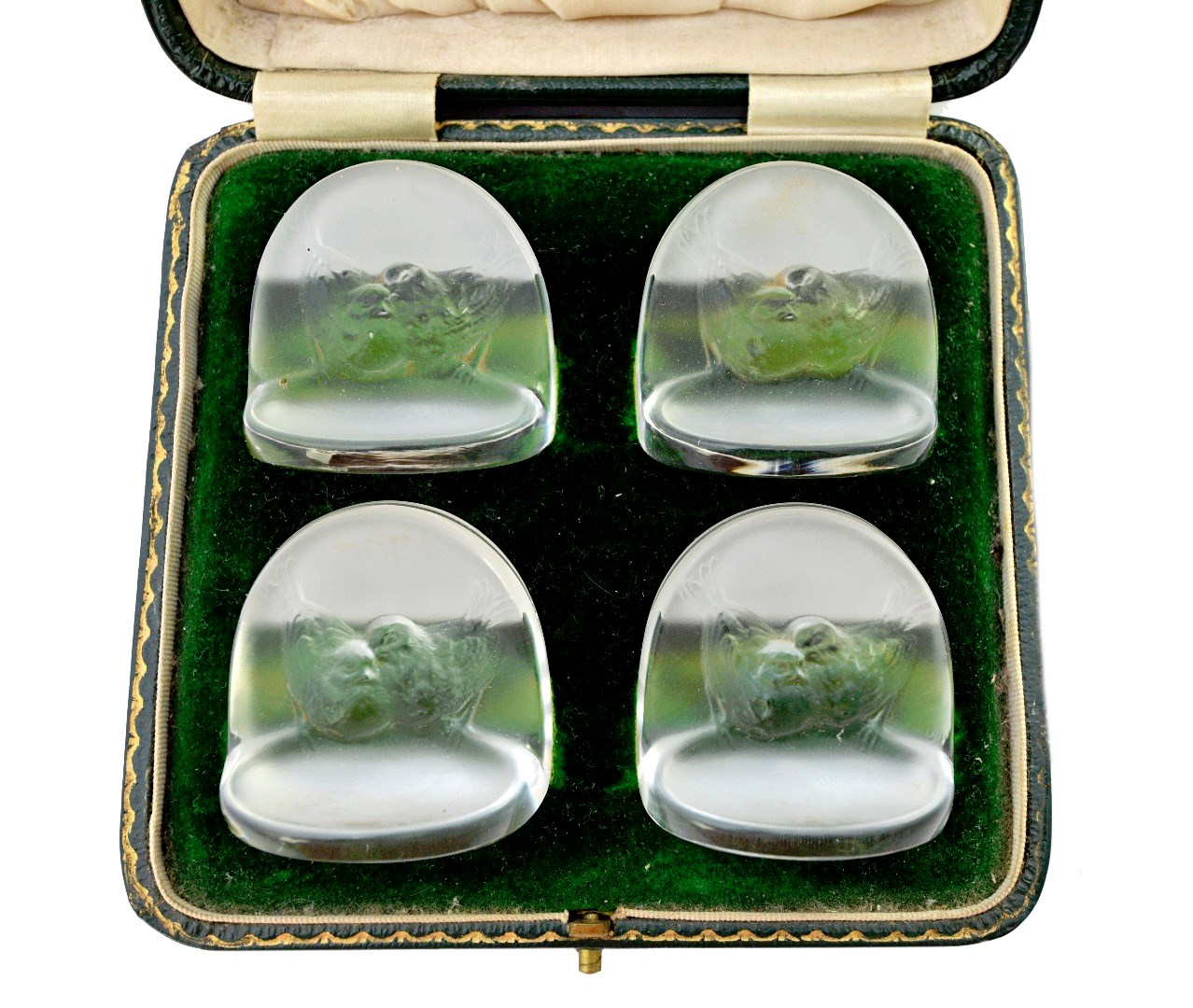 Appraisal: A set of four Lalique 'Pinsons' clear and frosted glass