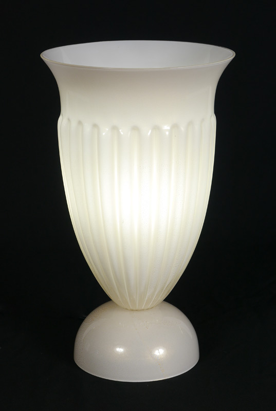 Appraisal: BAROVIER TOSO TABLE TOP TORCHIERE LAMP White glass with with