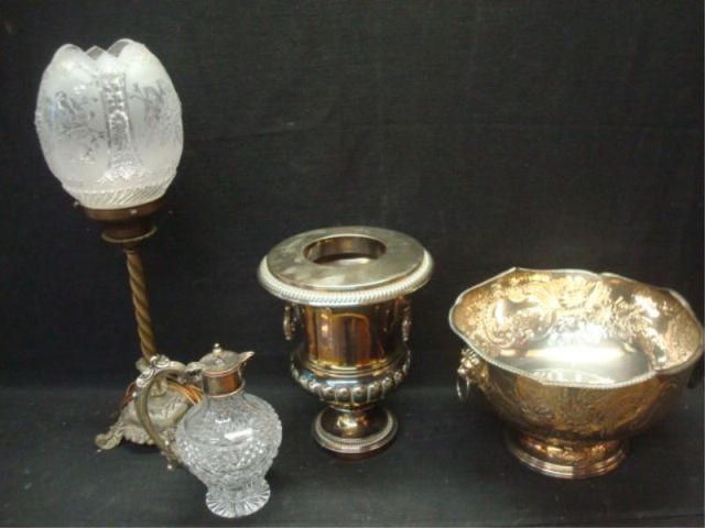 Appraisal: Silverplate Wine Cooler together with Embossed Punch Bowl Victorian Cut