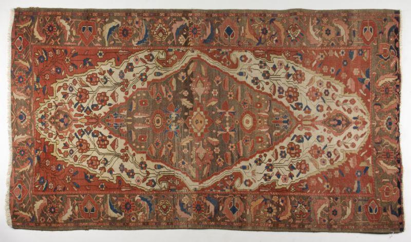 Appraisal: Fereghan Sarouk Rug ca an abrashed brown center medallion on