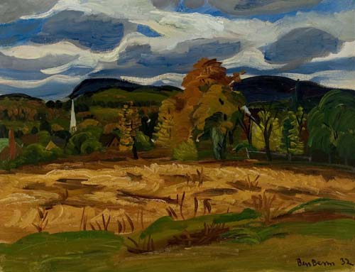 Appraisal: BEN BENN Fall Landscape with Farm and Church Spire Oil