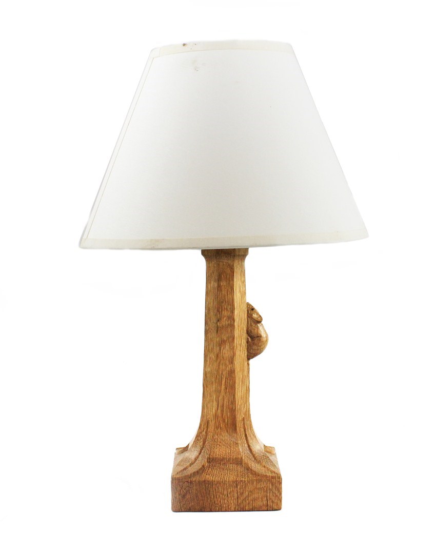 Appraisal: A Robert 'Mouseman' Thompson oak table lamp of flared octagonal