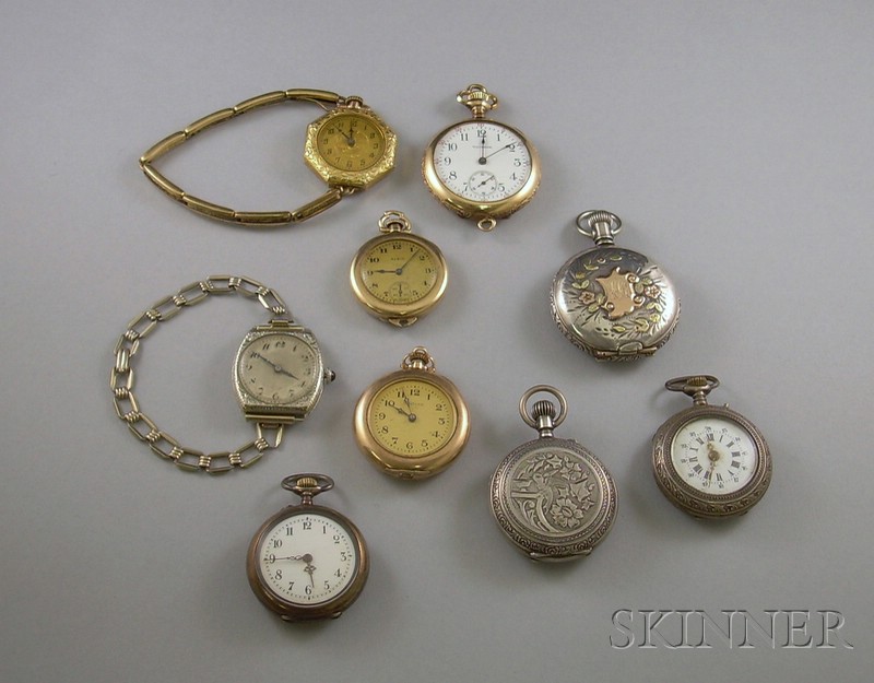 Appraisal: Nine Pocket and Wristwatches Waltham Elgin and others including a