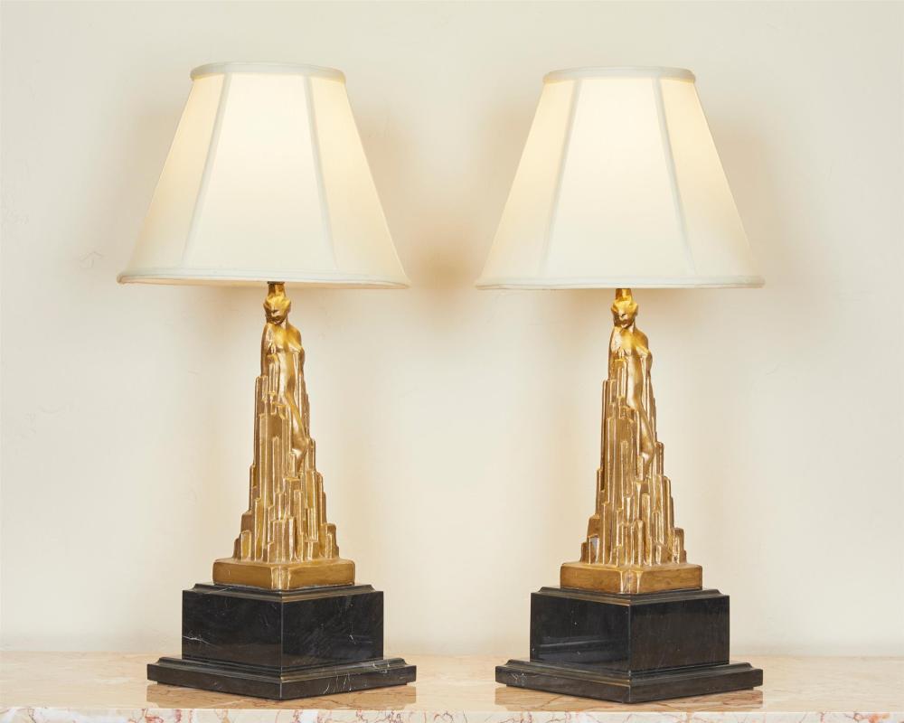 Appraisal: A pair of Frankart Spirit of Modernism bronze table lamps