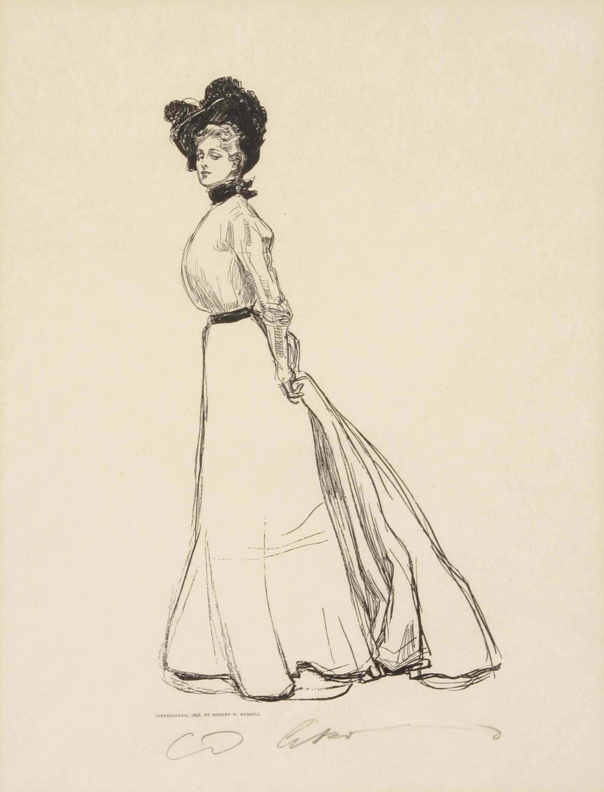 Appraisal: Three Charles Dana Gibson lithographs The first depicting a bust-length