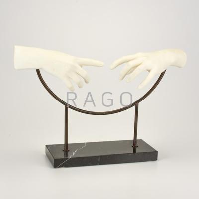 Appraisal: AMILCARE SANTINI Alabaster sculpture of two hands mounted on marble