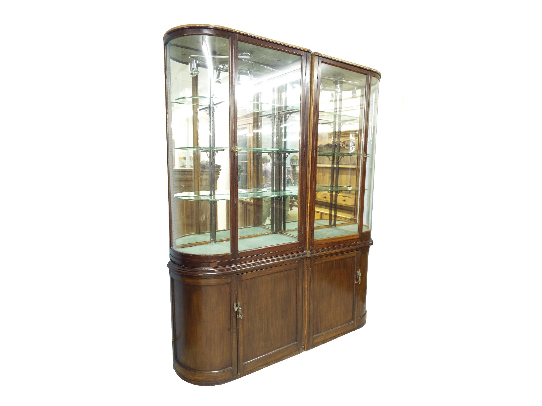 Appraisal: Good th century mahogany bow fronted display cabinet the top