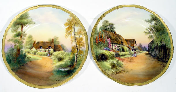 Appraisal: Two Royal Worcester plates hand painted with rural scenes entitled