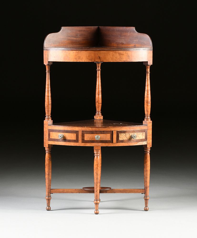 Appraisal: A FEDERAL FIGURED MAPLE AND MAHOGANY CORNER WASH STAND EARLY