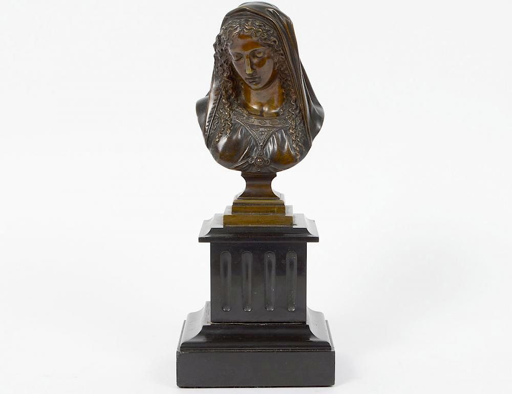 Appraisal: PATINATED BRONZE BUST OF A VESTIL VIRGIN Circa Signed D