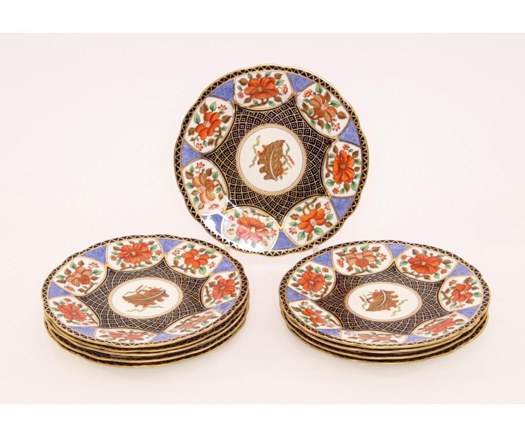 Appraisal: Ten Aynsley English colorful plates hand painted with oak leaves