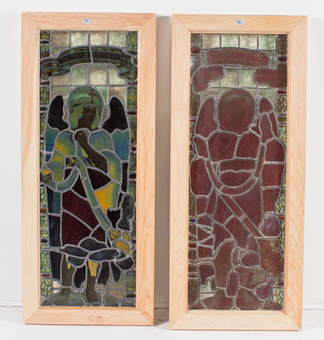 Appraisal: Pair of ecclesiastical glass panels th th century stained and