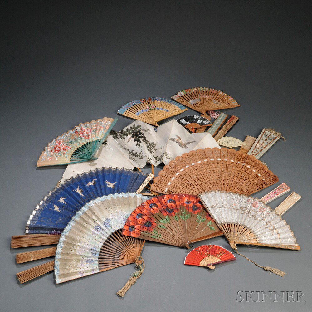 Appraisal: Approximately Twenty Fans Asia made of various materials including bamboo