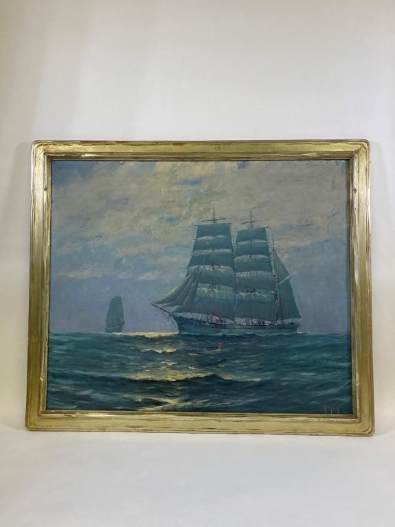 Appraisal: Raymond Carter oil on canvas marine painting of a clipper