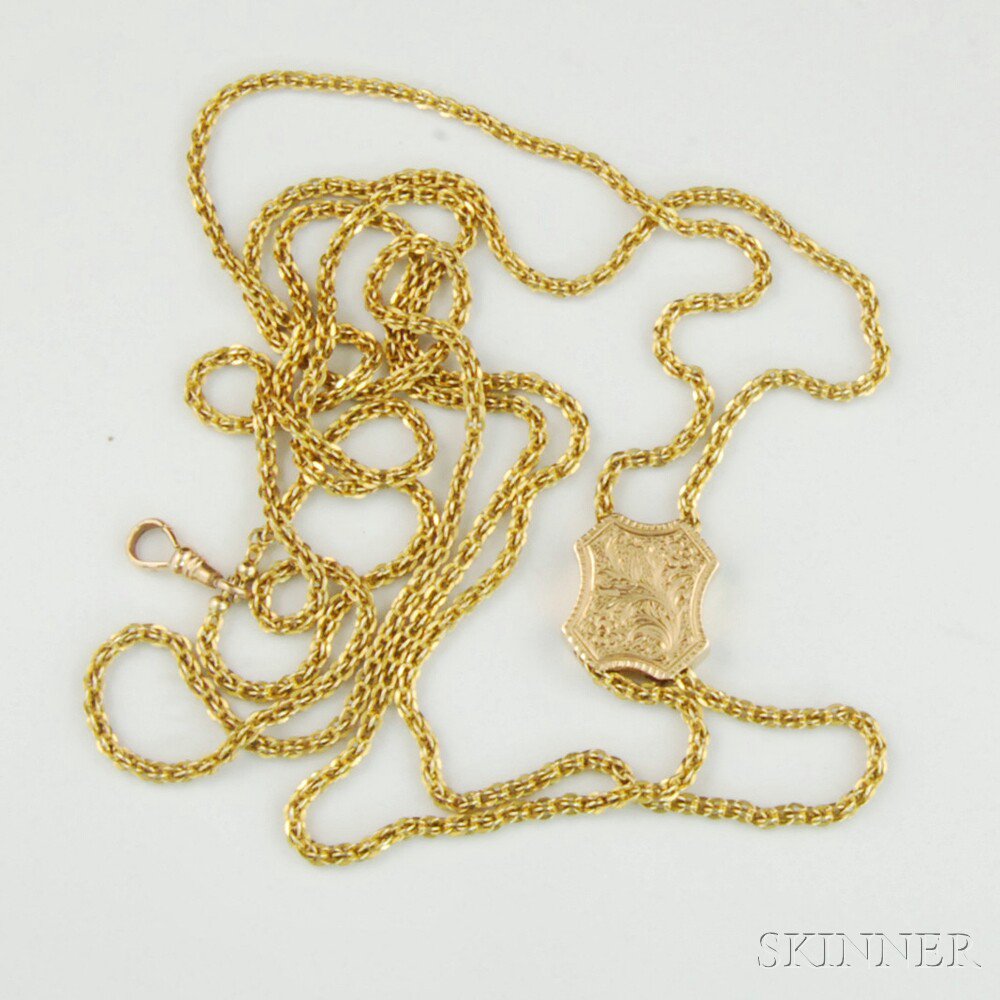 Appraisal: Gold Watch Chain with Slide the slide with floral detail