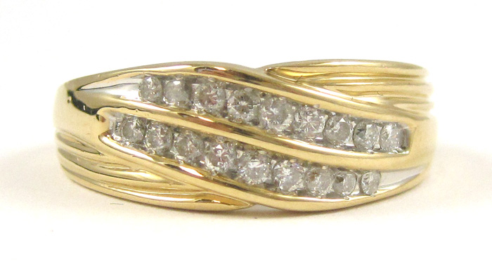 Appraisal: MAN'S DIAMOND AND FOURTEEN KARAT GOLD RING set with round-cut