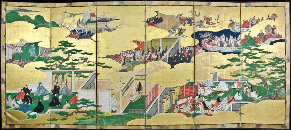 Appraisal: JAPANESE GENJI BYOBU SIX-PANEL FOLDING SCREEN EDO PERIOD TH TH