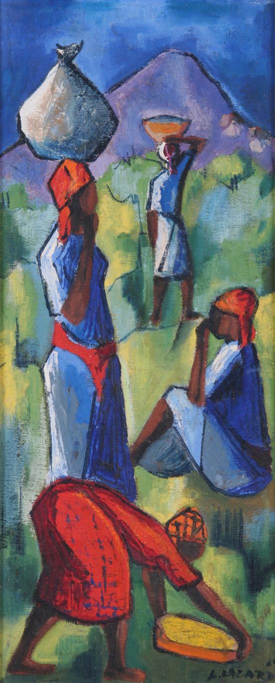 Appraisal: LUCKNER LAZARD Haitian - WOMEN CARRYING BASKETS signed and dated