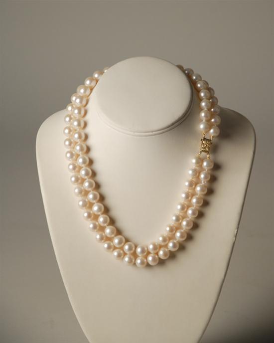 Appraisal: A Double Strand Pearl Necklace mm cultured pearl with a