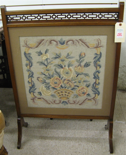 Appraisal: AN EDWARDIAN MAHOGANY AND NEEDLEPOINT FLOOR SCREEN English c framing