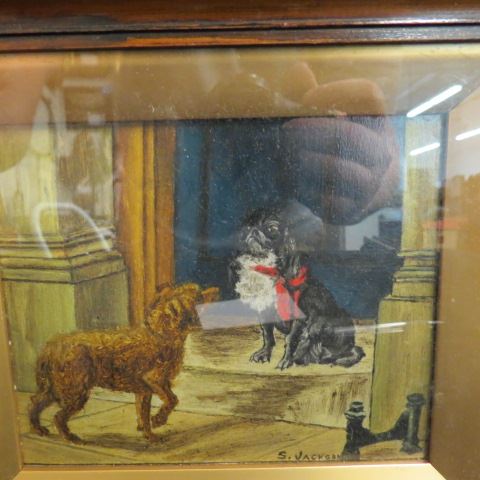 Appraisal: Oil on Board of Two Dogs by S Jackson th