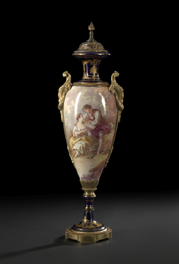 Appraisal: Large Gilt-Brass-Mounted Porcelain Covered Garniture Vase fourth quarter th century