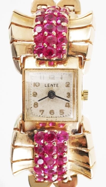 Appraisal: Women's Art Deco style K yellow gold and ruby watch