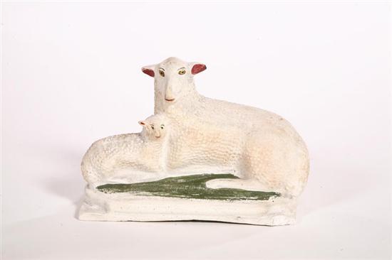 Appraisal: CHALKWARE SHEEP American nd half- th century Reclining sheep and