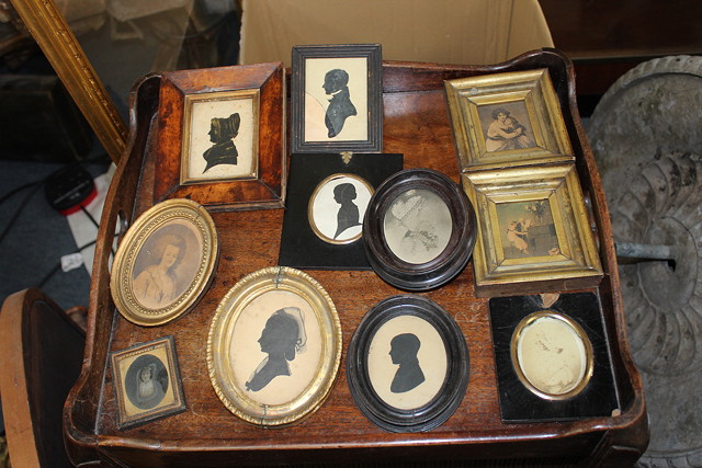 Appraisal: A GROUP OF DECORATIVE SILHOUETTE PORTRAIT MINIATURES together with photographic