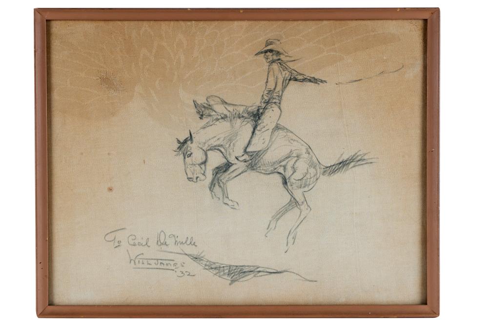 Appraisal: WILL RODERICK JAMES - BUCKING BRONCO pencil on cloth signed