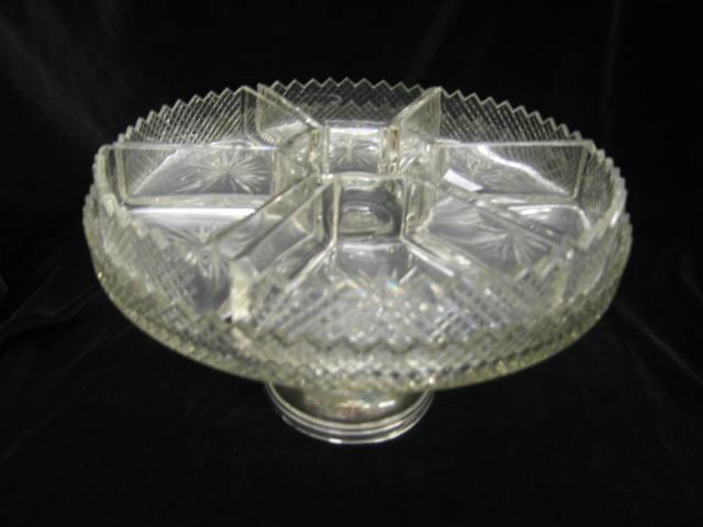 Appraisal: Cut Glass Snack Stand on Silver Pedestal