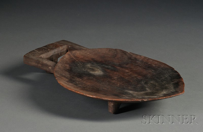 Appraisal: Polynesian Carved Wood Oil Dish Fiji the shallow eliptical form