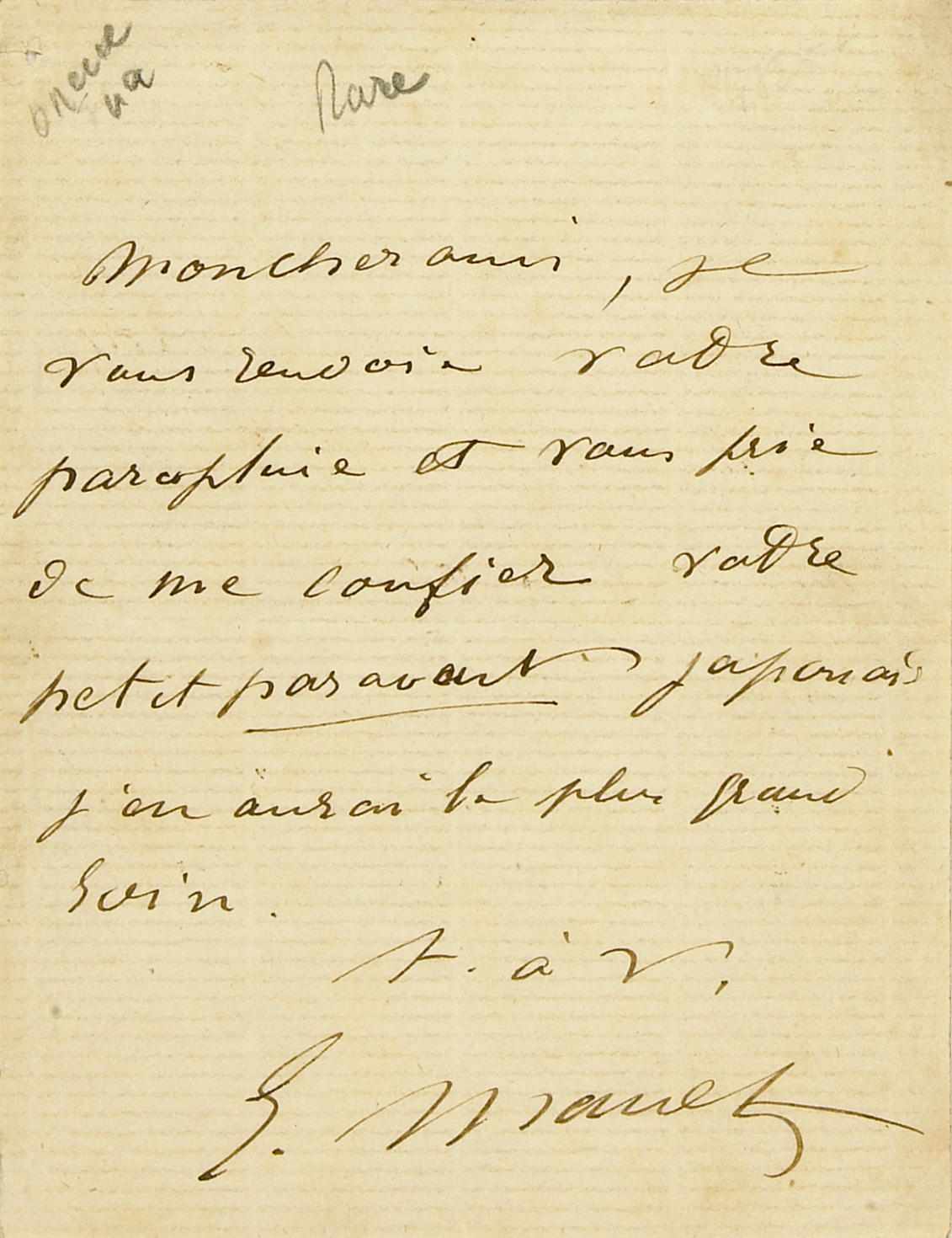 Appraisal: MANET EDOUARD - Autograph Note Signed ''E Manet'' p mo